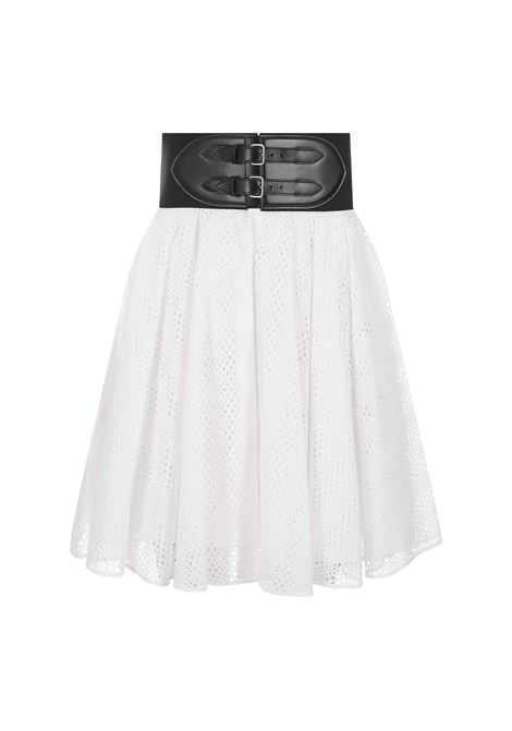 ALAIA Gonna Corta In Sangallo Bianco Con Cintura - ALAIA