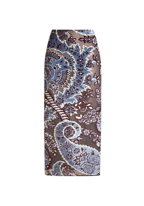 ETRO Gonna In Tulle Jacquard Di Velluto Azzurro - ETRO