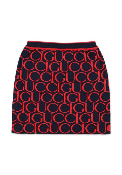 GUCCI KIDS Gonna Jacquard In Lana Gucci Blu Scuro E Rosso - GUCCI KIDS