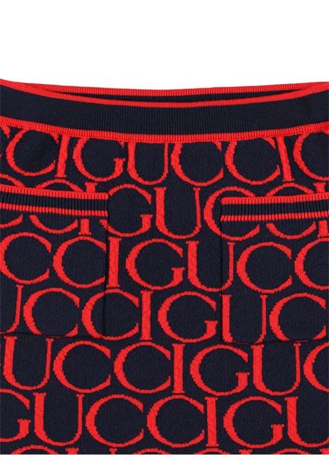 GUCCI KIDS Gonna Jacquard In Lana Gucci Blu Scuro E Rosso - GUCCI KIDS