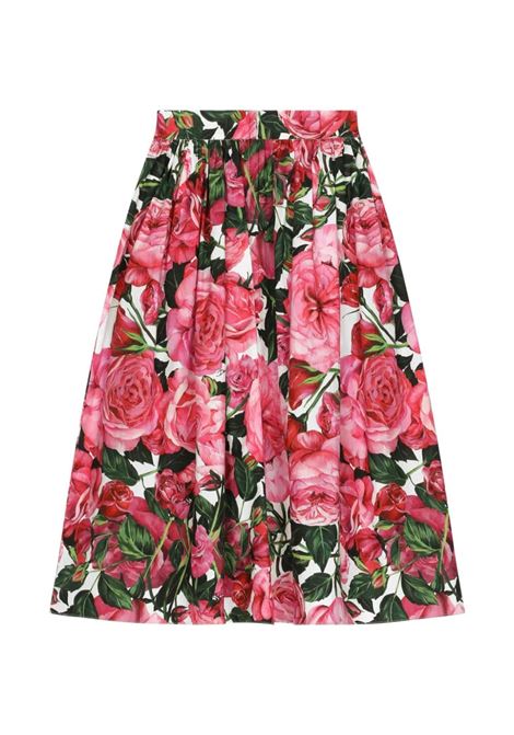 DOLCE & GABBANA KIDS Gonna Lunga Con Stampa Rose Rosa - DOLCE & GABBANA KIDS