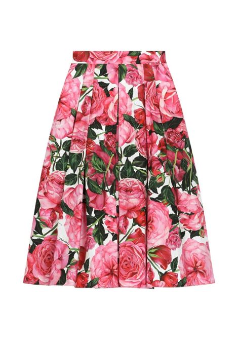 DOLCE & GABBANA KIDS Gonna Lunga Con Stampa Rose Rosa - DOLCE & GABBANA KIDS
