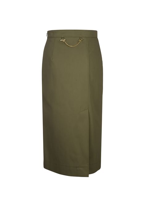 ALEXANDER MCQUEEN Gonna Midi In Gabardine Verde Oliva - ALEXANDER MCQUEEN