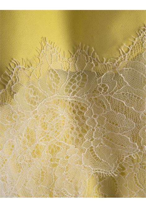 BLUMARINE Gonna Midi In Pelle Gialla Con Pizzo - BLUMARINE