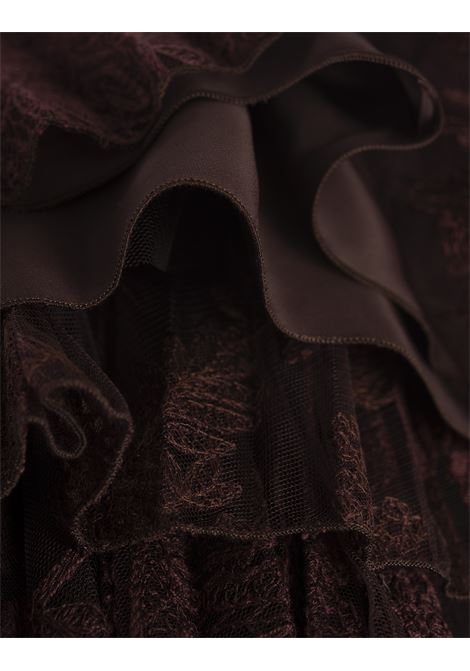 ERMANNO SCERVINO Gonna Midi In Pizzo Plissé Marrone - ERMANNO SCERVINO