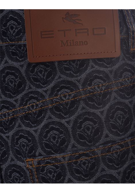 ETRO Jeans A Gamba Larga In Denim Blu Scuro Con Iconico Motivo - ETRO