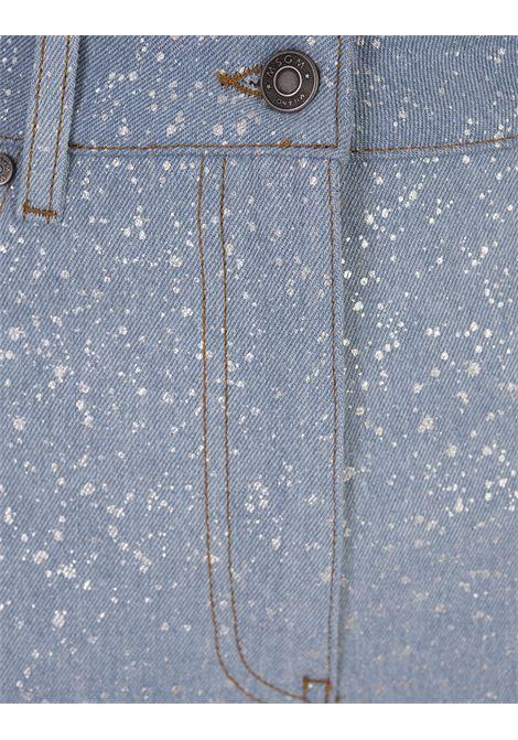MSGM Jeans Baggy Blu Chiaro Con Glitter Argento - MSGM