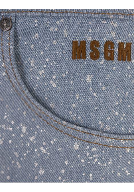 MSGM Jeans Baggy Blu Chiaro Con Glitter Argento - MSGM