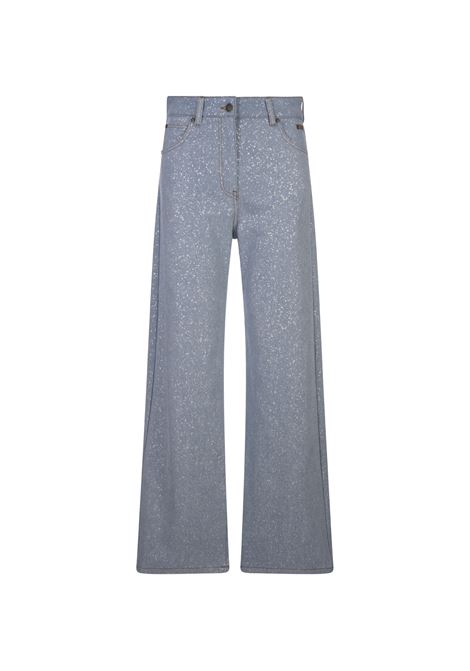 MSGM Jeans Baggy Blu Chiaro Con Glitter Argento - MSGM