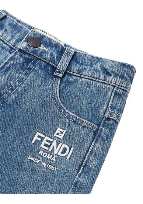 FENDI KIDS Jeans Blu Medio Con Ricamo Logo - FENDI KIDS