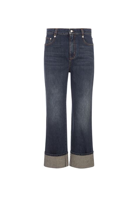 ALEXANDER MCQUEEN Jeans Boyfriend Indaco Con Risvolti - ALEXANDER MCQUEEN