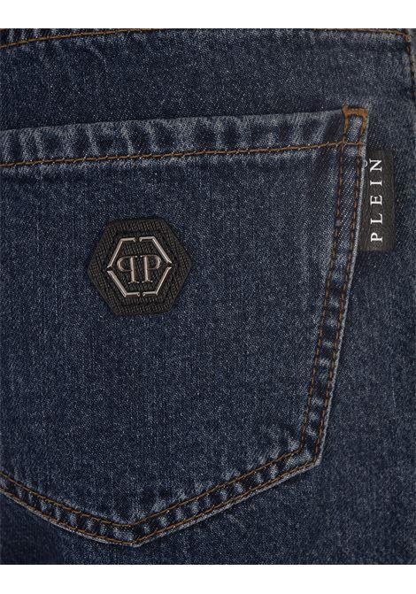 PHILIPP PLEIN Jeans Crystal Heart Denim Mom Fit In Deep Sea Blue - PHILIPP PLEIN