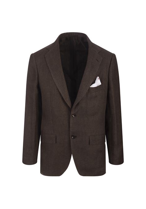 KITON Blazer Uomo In Lino Marrone - KITON