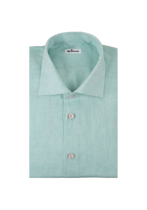 KITON Camicia Classica In Lino Verde Acqua - KITON