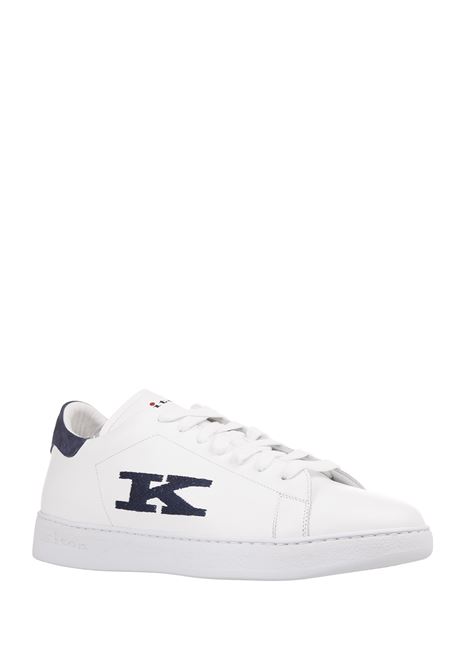 KITON Sneakers Bianche E Blu Con Logo - KITON