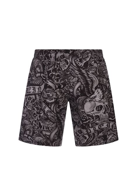 PHILIPP PLEIN Long Swim Boxers Tattoo - PHILIPP PLEIN