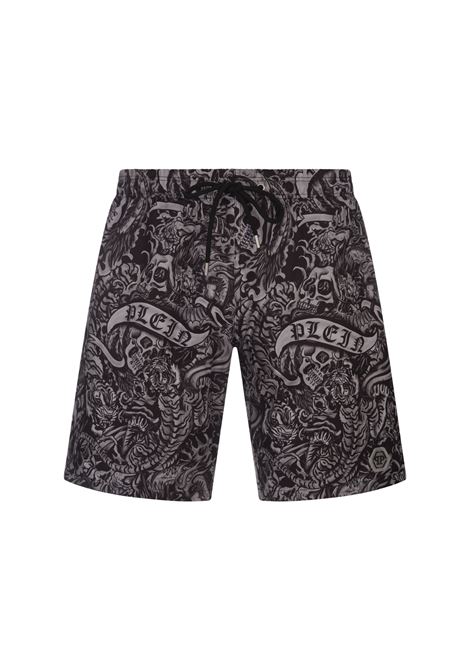 PHILIPP PLEIN Long Swim Boxers Tattoo - PHILIPP PLEIN