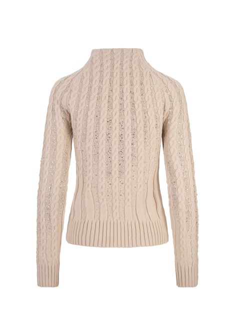 ERMANNO SCERVINO Maglia A Collo Alto Beige Rosato Con Cristalli - ERMANNO SCERVINO