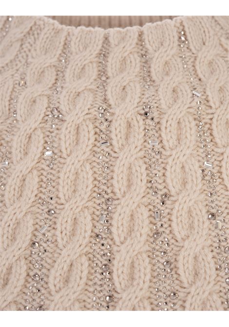 ERMANNO SCERVINO Maglia A Collo Alto Beige Rosato Con Cristalli - ERMANNO SCERVINO