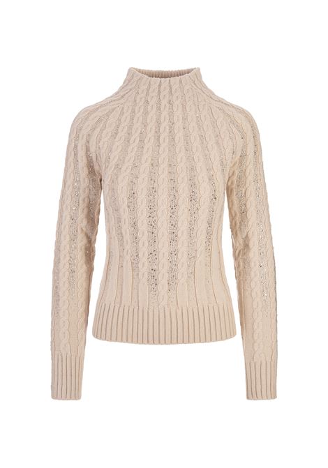 ERMANNO SCERVINO Maglia a Collo Alto Beige Rosato Con Cristalli - ERMANNO SCERVINO