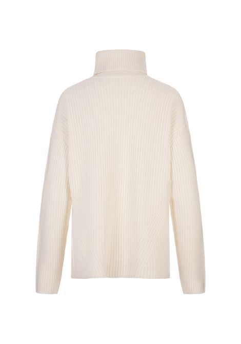 PAROSH Maglia A Collo Alto Want In Cashmere A Coste Bianco - PAROSH
