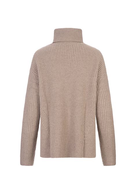 PAROSH Maglia A Collo Alto Want In Cashmere A Coste Sabbia - PAROSH