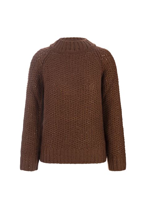 ERMANNO SCERVINO Maglia a Girocollo Marrone Con Cristalli - ERMANNO SCERVINO