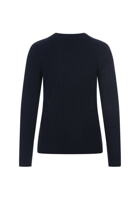RALPH LAUREN Maglia A Trecce In Lana E Cashmere Blu Cacciatore - RALPH LAUREN