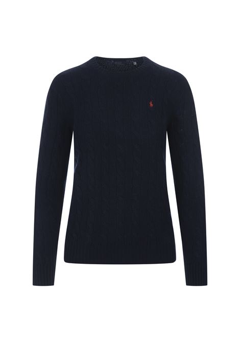 RALPH LAUREN Maglia a Trecce In Lana e Cashmere Blu Cacciatore - RALPH LAUREN