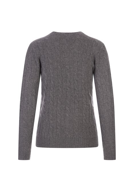 RALPH LAUREN Maglia A Trecce In Lana E Cashmere Grigio Battaglione Mél - RALPH LAUREN