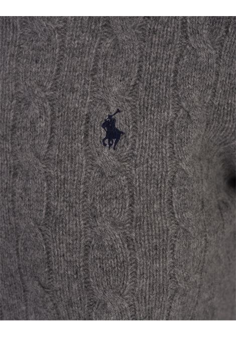 RALPH LAUREN Maglia A Trecce In Lana E Cashmere Grigio Battaglione Mél - RALPH LAUREN