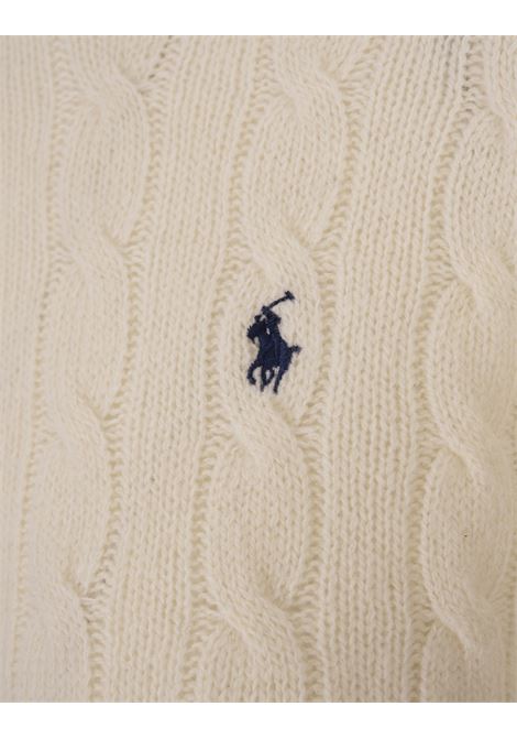 RALPH LAUREN Maglia A Trecce In Lana E Cashmere Panna - RALPH LAUREN