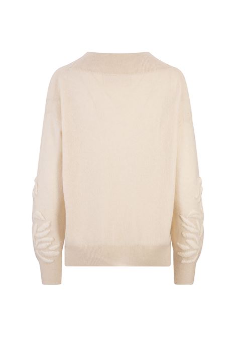 ERMANNO SCERVINO Maglia Beige Con Scollo a Barca e Ricamo In Tono - ERMANNO SCERVINO