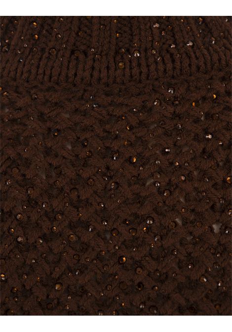 ERMANNO SCERVINO Maglia Crop A Maniche Corte Marrone Con Cristalli - ERMANNO SCERVINO