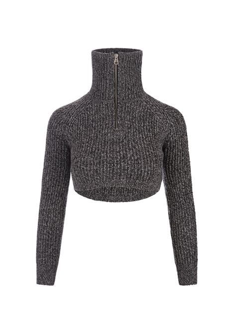 ERMANNO SCERVINO Maglia Crop Grigio Melange Con Zip - ERMANNO SCERVINO