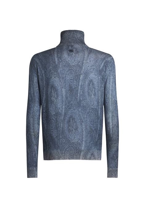 ETRO Maglia Dolcevita Blu Navy Con Stampa Paisley - ETRO