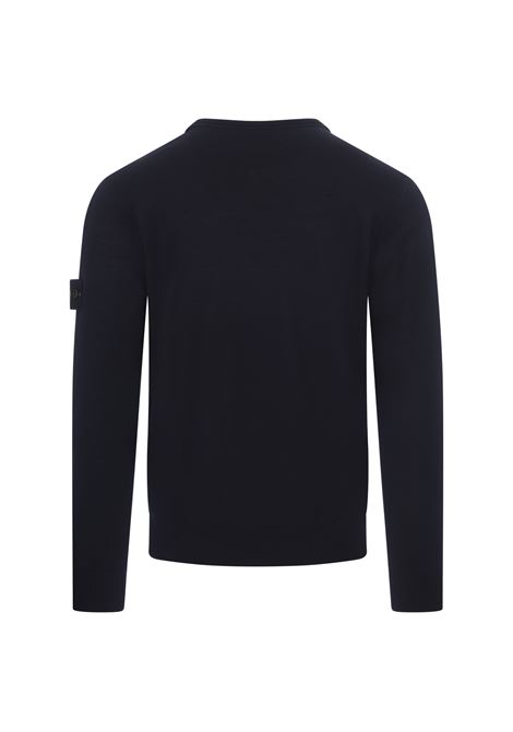 STONE ISLAND Maglia Girocollo In Lana Rasata Blu Navy - STONE ISLAND