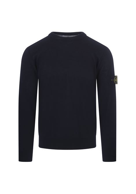 STONE ISLAND Maglia Girocollo In Lana Rasata Blu Navy - STONE ISLAND