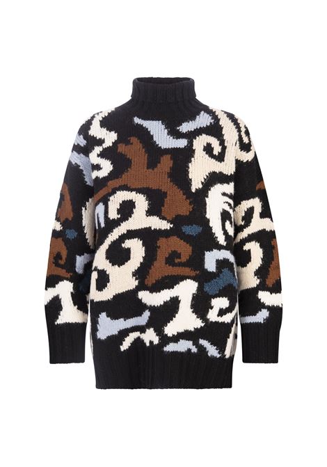 ERMANNO SCERVINO Maglia Nera Con Motivo Multicolore a Intarsio - ERMANNO SCERVINO