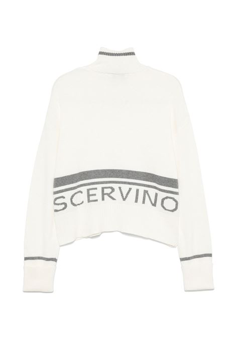 ERMANNO SCERVINO JUNIOR Maglione A Collo Alto Bianco Con Logo E Righe In Grigio - ERMANNO SCERVINO JUNIOR