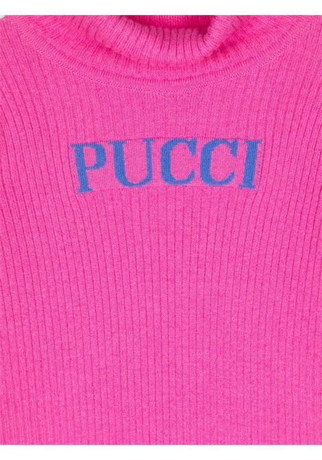 EMILIO PUCCI JUNIOR Maglione A Collo Alto Fucsia Con Logo - EMILIO PUCCI JUNIOR