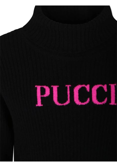 EMILIO PUCCI JUNIOR Maglione A Collo Alto Nero Con Logo - EMILIO PUCCI JUNIOR