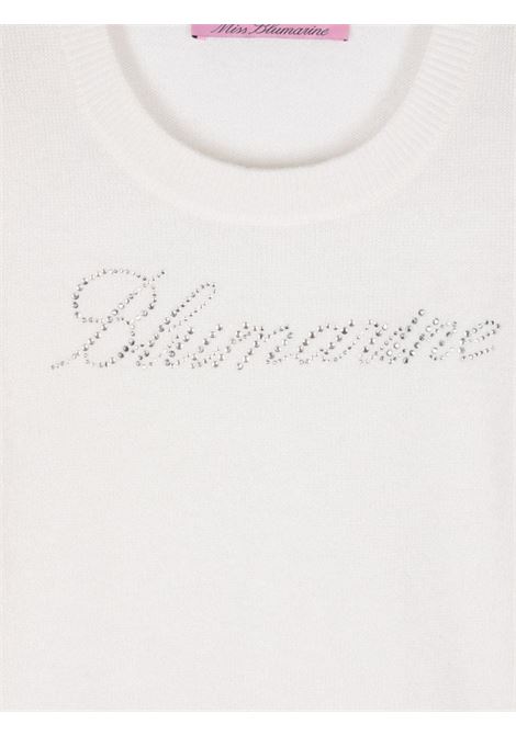 MISS BLUMARINE KIDS Maglione Bianco Con Logo Di Strass - MISS BLUMARINE KIDS