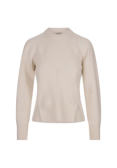 ALEXANDER MCQUEEN Maglione Bianco Crema Con Dettaglio a Coste - ALEXANDER MCQUEEN