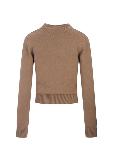 PALM ANGELS Maglione Cammello Con Logo A Contrasto - PALM ANGELS