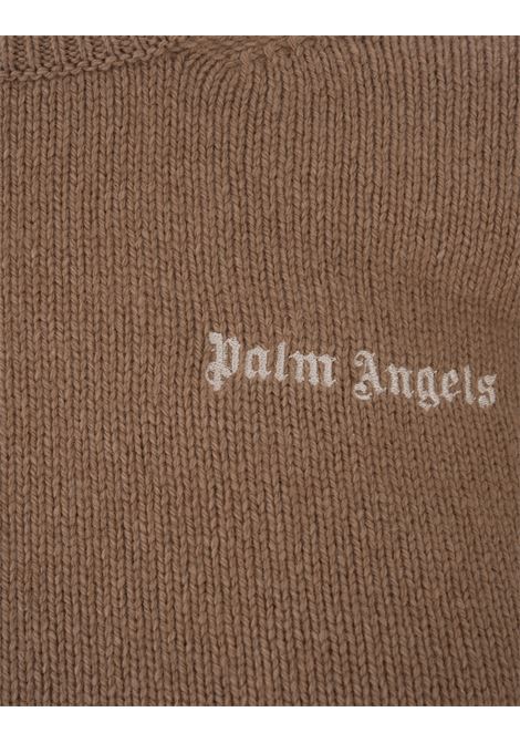 PALM ANGELS Maglione Cammello Con Logo A Contrasto - PALM ANGELS