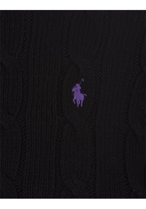 RALPH LAUREN Maglione Girocollo A Trecce Nero - RALPH LAUREN