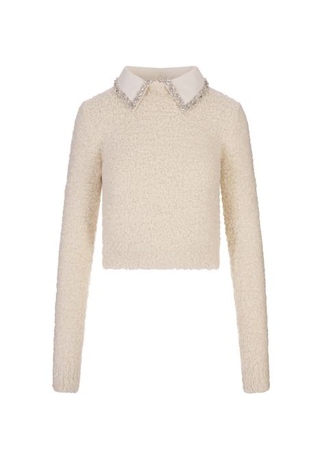 BLUMARINE Maglione In Misto Alpaca Bianco Con Colletto Gioiello - BLUMARINE