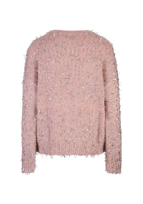 MSGM Maglione In Misto Lana Rosa Con Filo Lamé Argentato - MSGM