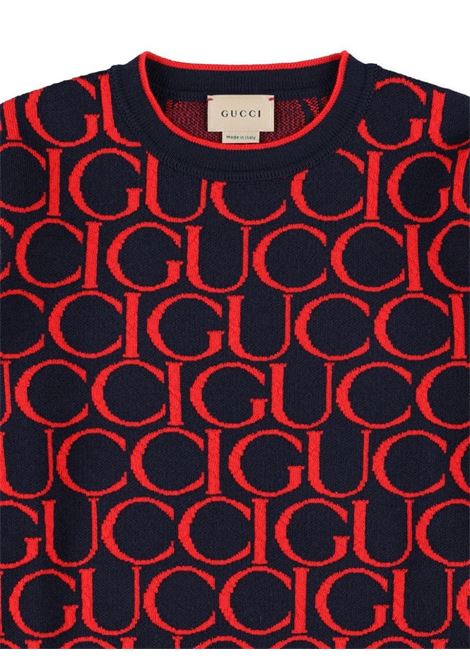 GUCCI KIDS Maglione Jacquard In Lana Gucci Blu Scuro E Rosso - GUCCI KIDS